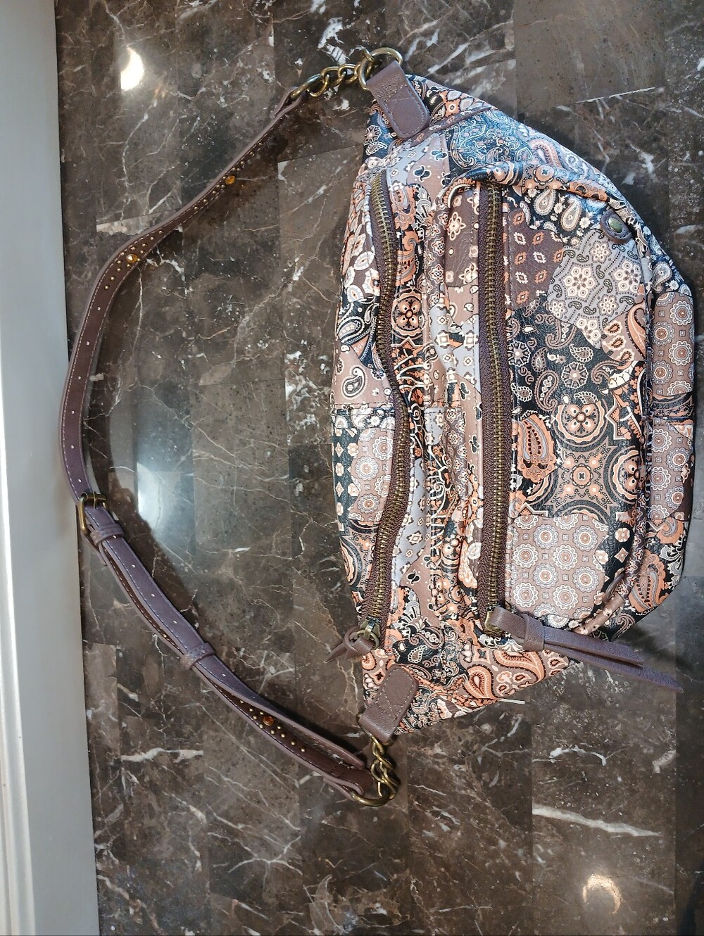 Paisley Quilted Sling Bag With Adjustable Strap